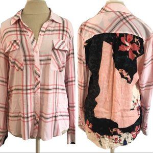 Guess Button Down Pink Floral & Checkered Size S